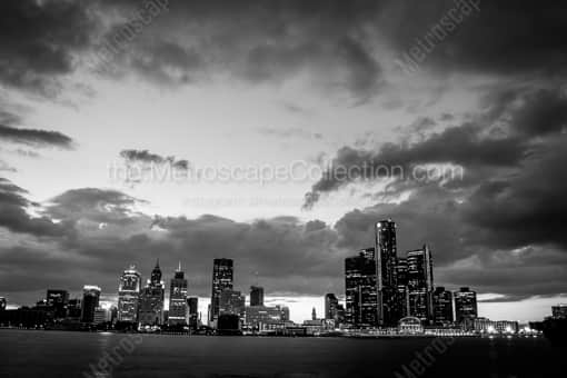 The Detroit Skyline with Amazing Clouds -- Detroit Black and White Photography