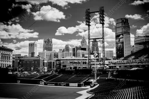 Comerica Park and the Detroit Skyline -- Detroit Black and White Photography