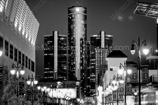 Detroit Black and White Photography of The GM Renaissance Center from Brush Street The GM Renaissance Center from Brush Street -- Detroit Black and White Photography