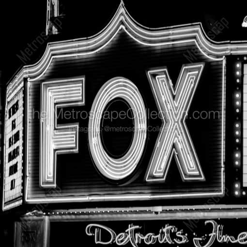 Matte Black WOOD Framed Black and White Detroit Photograph: Detroits Fox Theater in a Square Matte Black Wood Frame