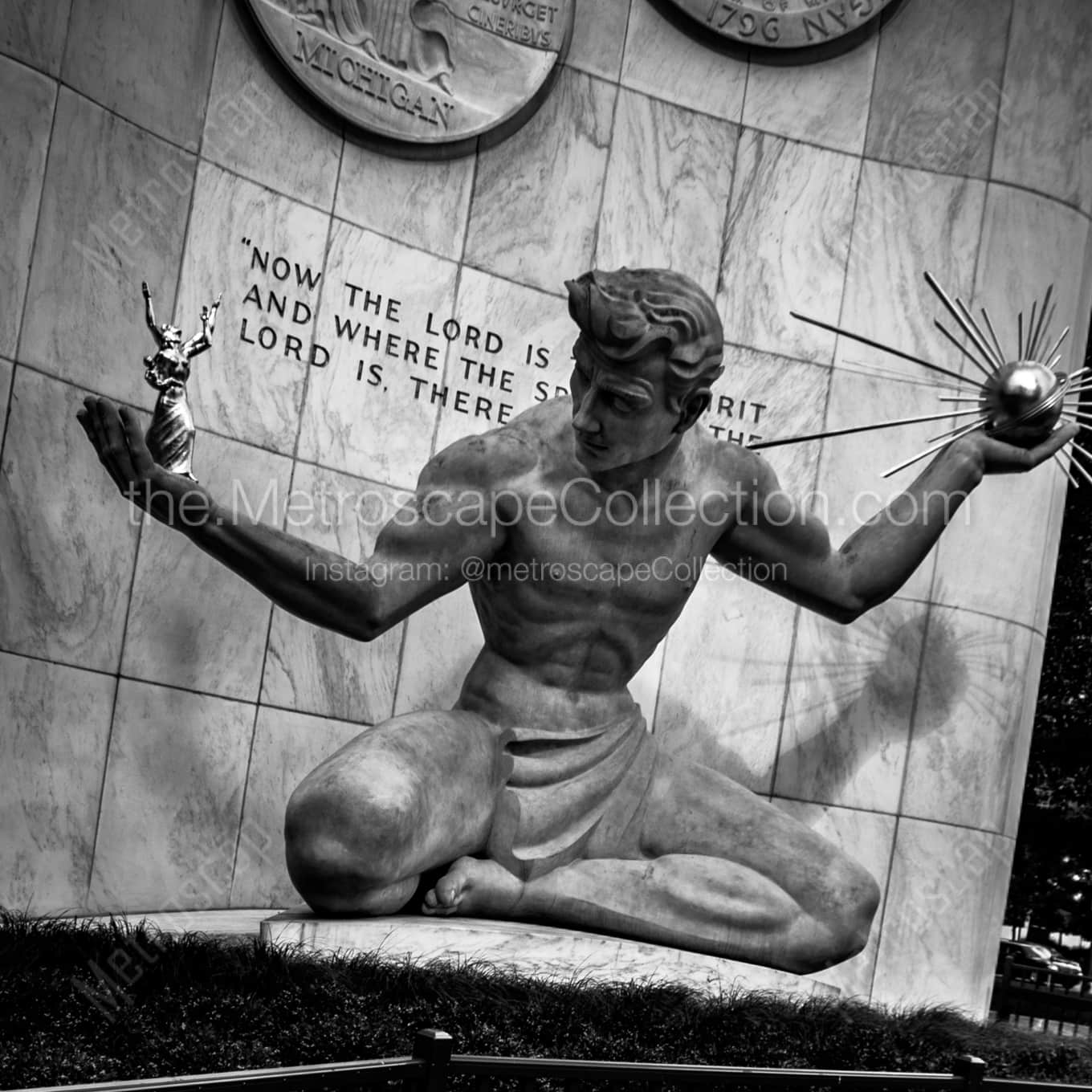 The Spirit of Detroit Monument landscape black and white Photography The Spirit of Detroit Monument landscape black and white Photography square crop
