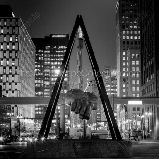 Matte Black WOOD Framed Black and White Detroit Photograph: The Joe Louis Fist at Woodward and Jefferson in a Square Matte Black Wood Frame
