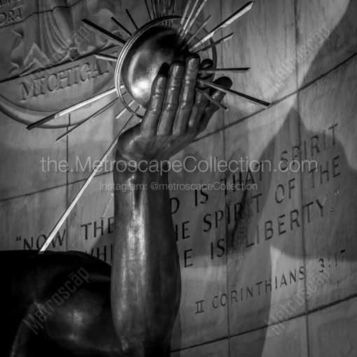 Matte Black WOOD Framed Black and White Detroit Photograph: The Spirit of Detroit Left Hand at Night in a Square Matte Black Wood Frame