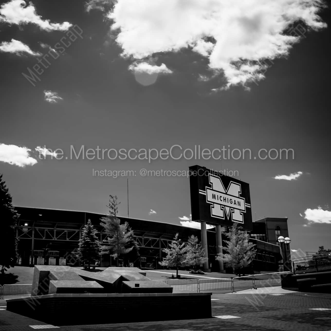 Michigan Stadium Alumni Plaza landscape black and white Photography Michigan Stadium Alumni Plaza landscape black and white Photography square crop