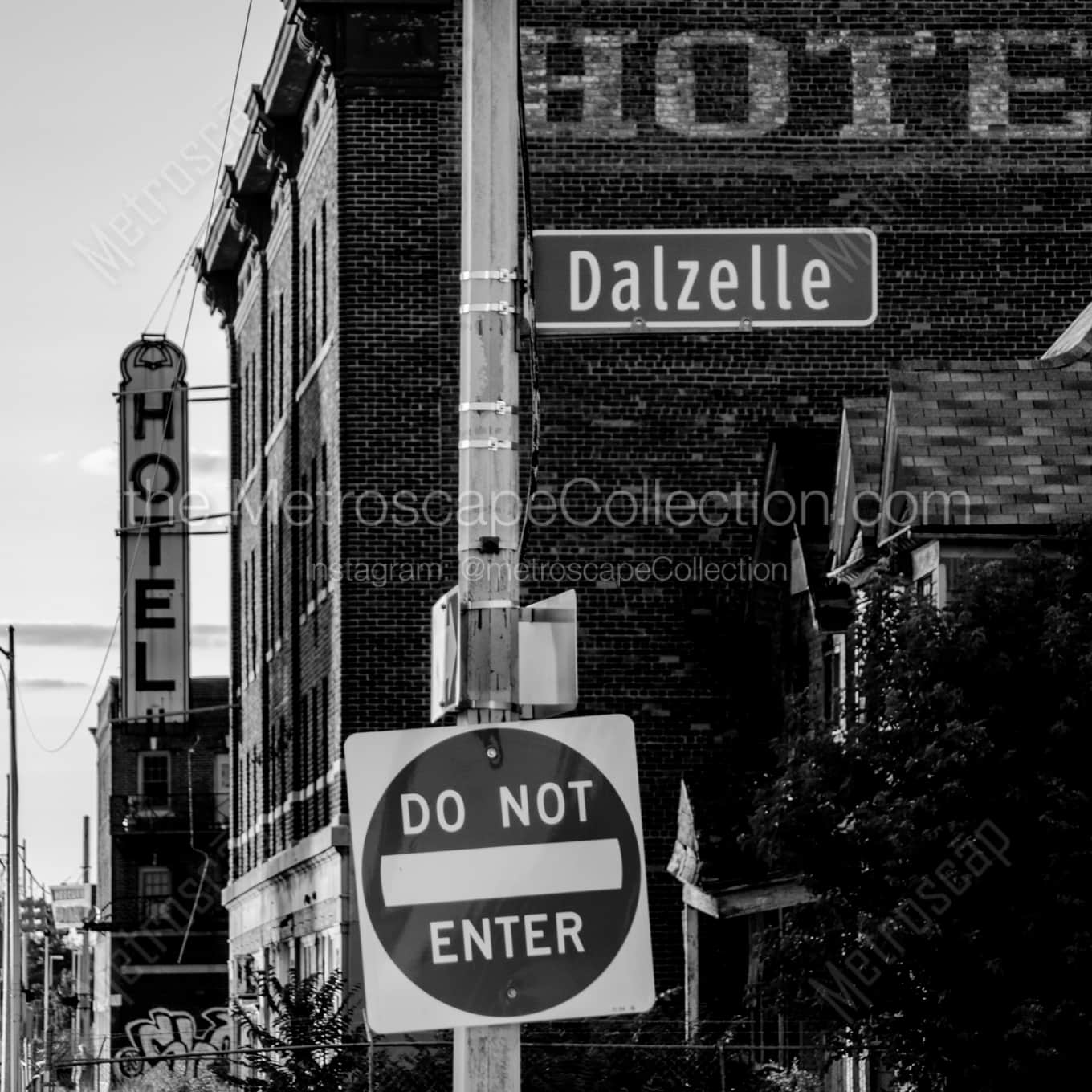 An abandon Hotel adjacent to the Michigan Central Station landscape black and white Photography square crop