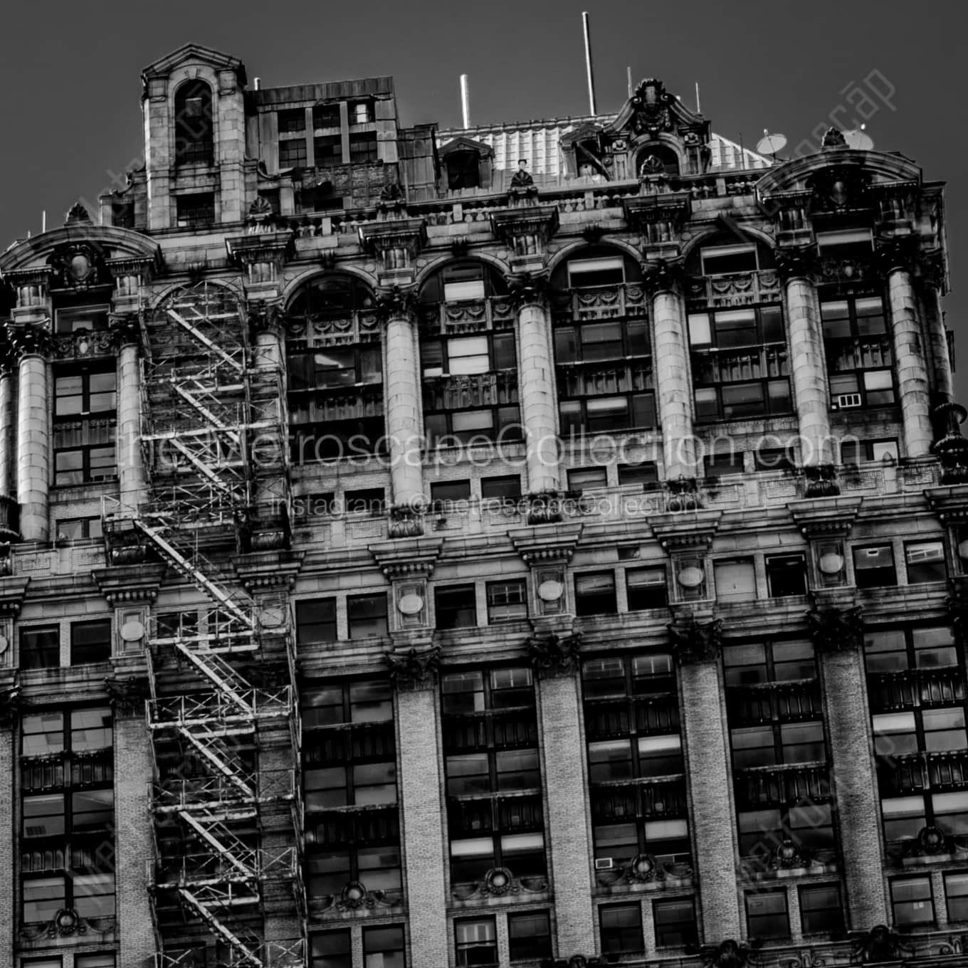 The Fire Escape on the Exterior of the Book Tower landscape black and white Photography square crop