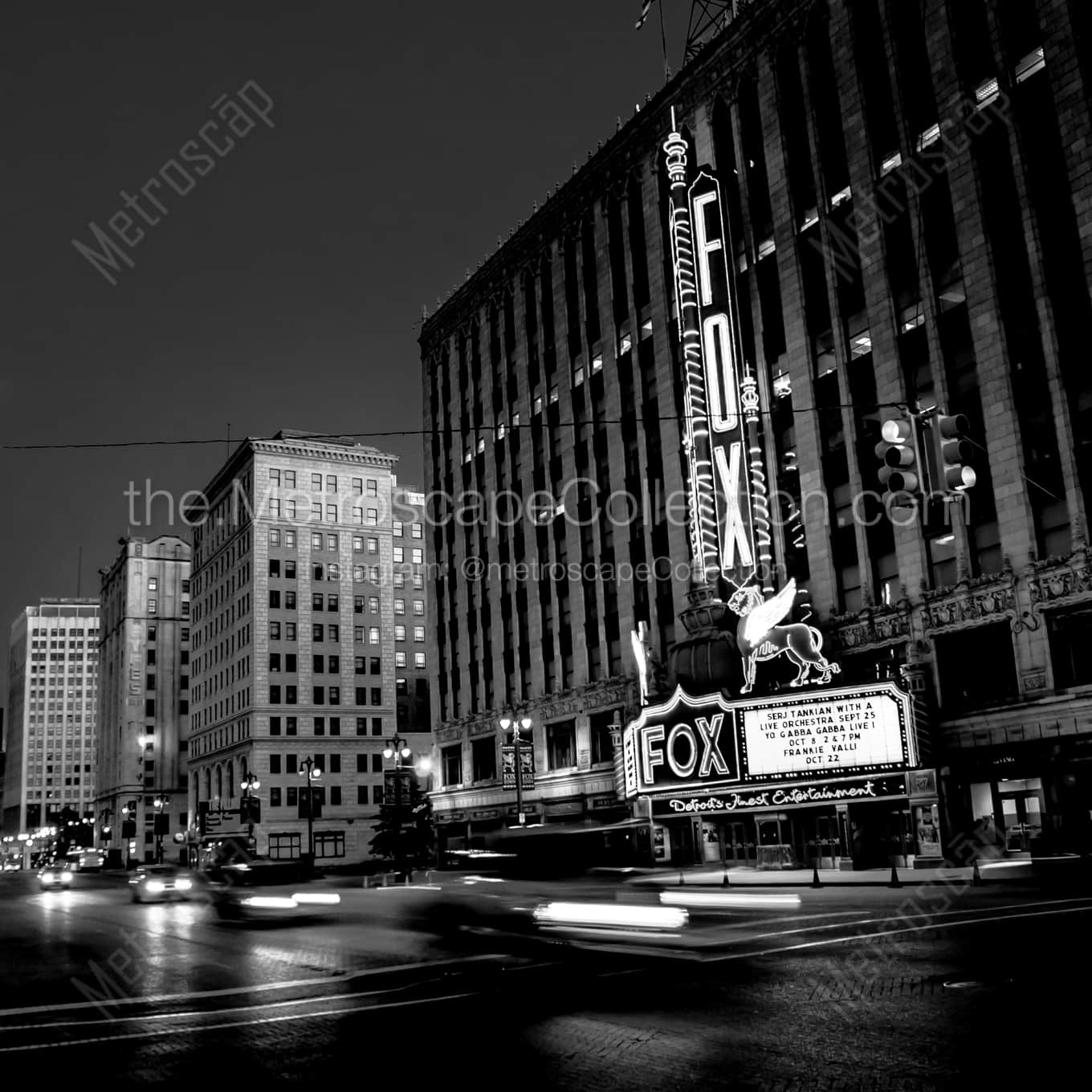 The Fox Theater on Woodward Avenue landscape black and white Photography The Fox Theater on Woodward Avenue landscape black and white Photography square crop