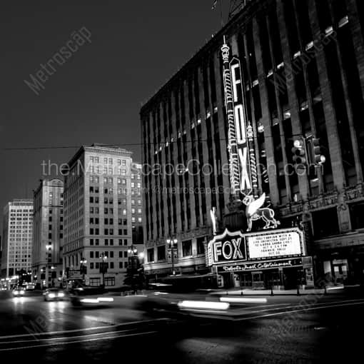 Matte Black WOOD Framed Black and White Detroit Photograph: The Fox Theater on Woodward Avenue in a Square Matte Black Wood Frame