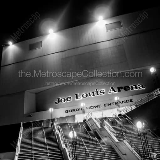 Matte Black WOOD Framed Black and White Detroit Photograph: Gordie Howe Entrance of Joe Louis Arena in a Square Matte Black Wood Frame