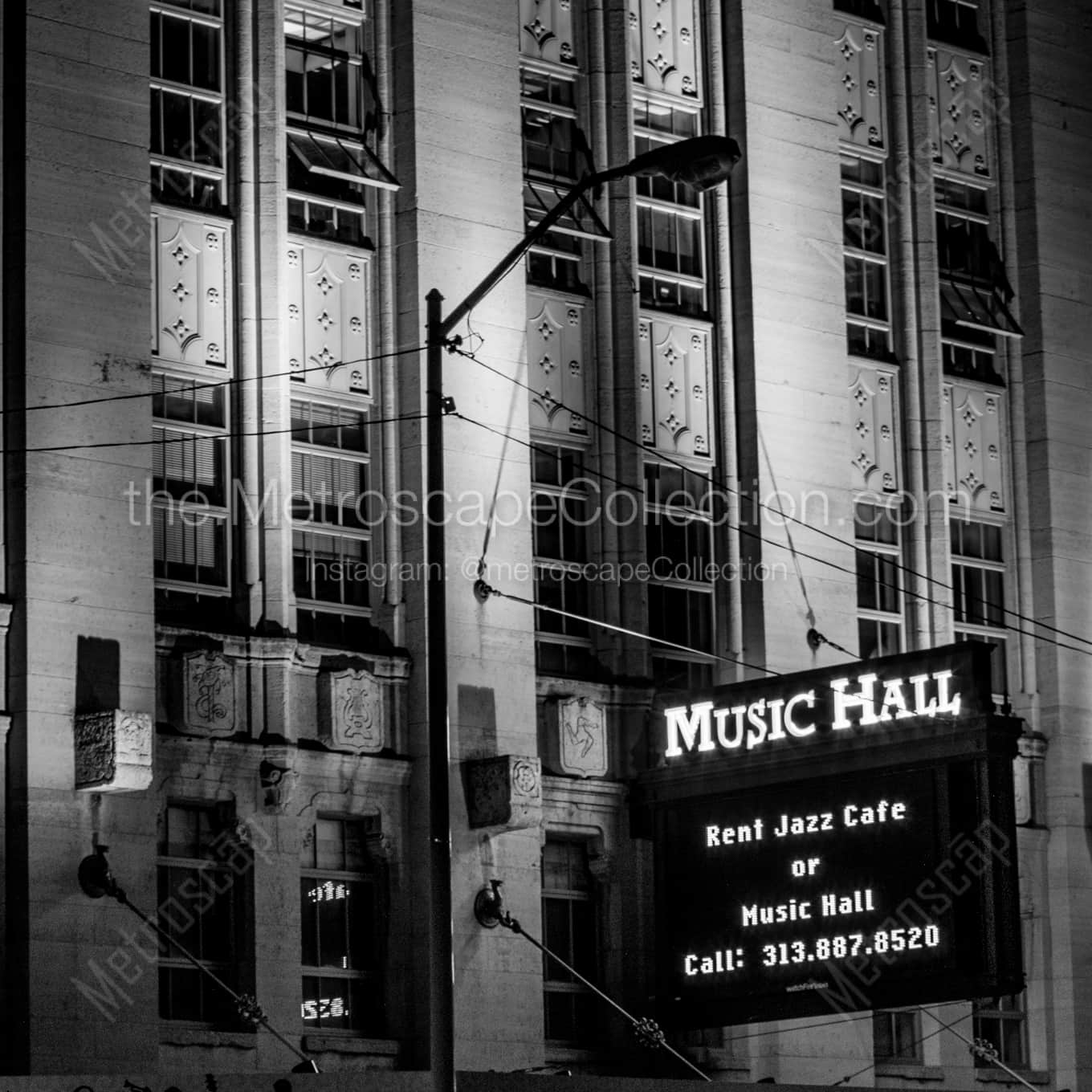 The Detroit Music Hall landscape black and white Photography The Detroit Music Hall landscape black and white Photography square crop