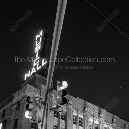 Matte Black WOOD Framed Black and White Detroit Photograph: The Detroit Music Hall Sign in a Square Matte Black Wood Frame
