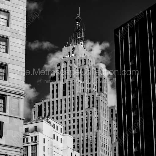 Matte Black WOOD Framed Black and White Detroit Photograph: The Penobscot Building in Downtown Detroit in a Square Matte Black Wood Frame