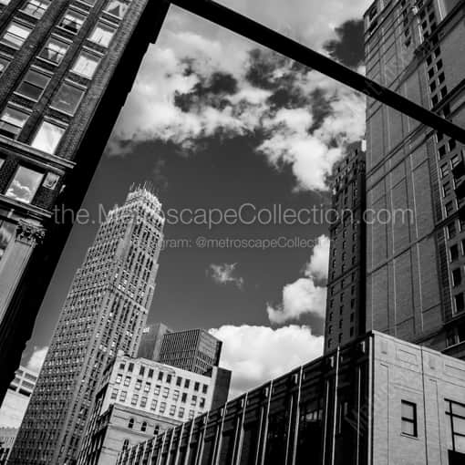 Matte Black WOOD Framed Black and White Detroit Photograph: The David Stott Building in a Square Matte Black Wood Frame