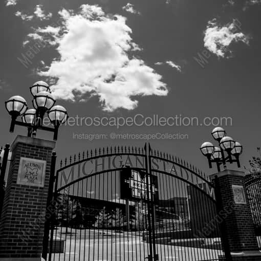 Matte Black WOOD Framed Black and White Detroit Photograph: Michigan Stadium in a Square Matte Black Wood Frame