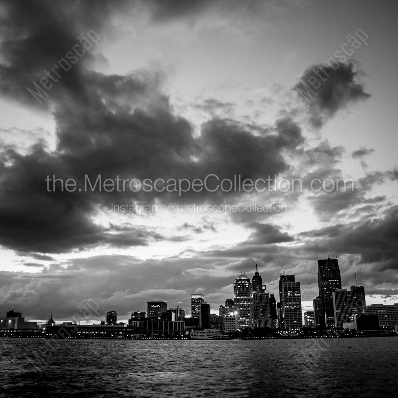 Detroit from Windsor Ontario landscape black and white Photography square crop