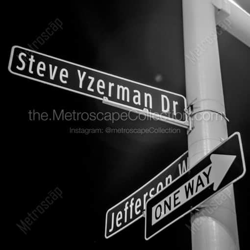Matte Black WOOD Framed Black and White Detroit Photograph: Steve Yzerman Drive in a Square Matte Black Wood Frame