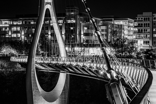 Dublin Link Bridge at Night -- Dublin Black and White Art