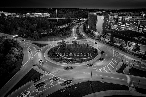 Bridge Park Traffic Circle -- Dublin Black and White Art