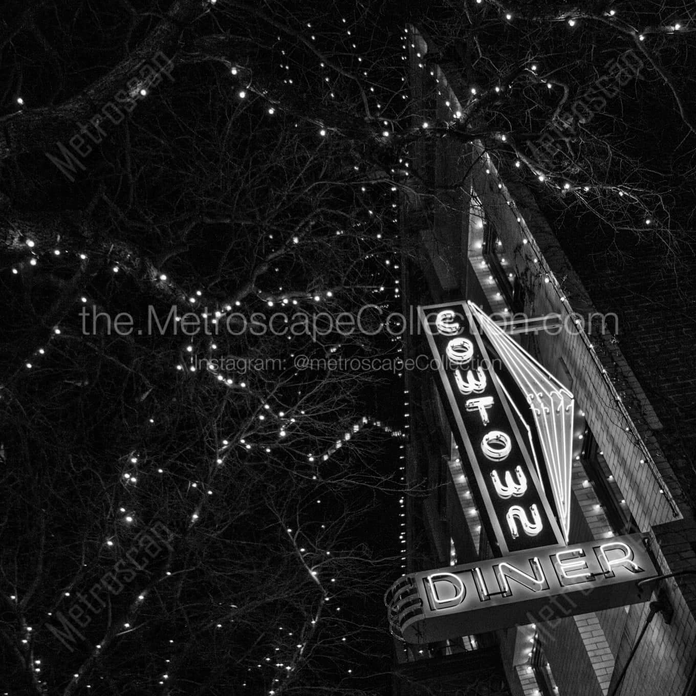 The Cowtown Diner in Downtown Fort Worth landscape black and white Photography square crop