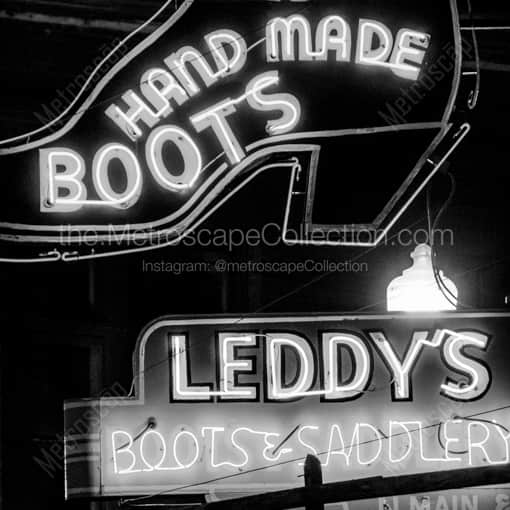 Matte Black WOOD Framed Black and White Fort Worth Photograph: Leddys Handmade Boots and Saddles in a Square Matte Black Wood Frame