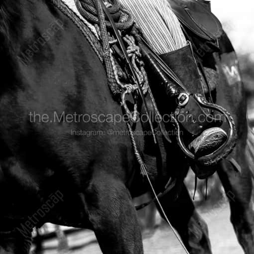 Matte Black WOOD Framed Black and White Fort Worth Photograph: The Cowboy Horse Tackle in a Square Matte Black Wood Frame
