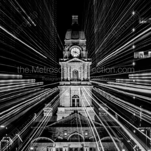 Matte Black WOOD Framed Black and White Fort Worth Photograph: Close Up of The Tarrant County Courthouse in a Square Matte Black Wood Frame