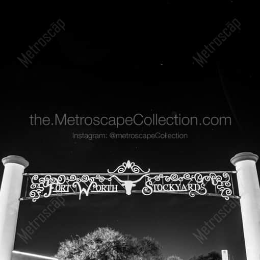 Matte Black WOOD Framed Black and White Fort Worth Photograph: The Fort Worth Stockyards Entrance on Rodeo Plaza in a Square Matte Black Wood Frame