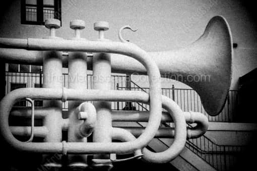 The Big Trumpet at Old Galveston Square -- Galveston Black and White Photography