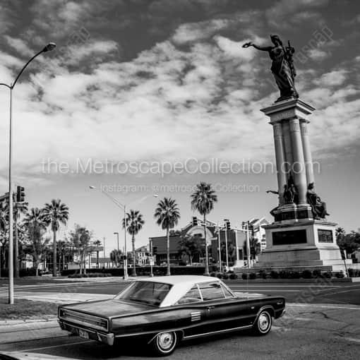 Matte Black WOOD Framed Black and White Galveston Photograph: The Texas Revolution Monument in a Square Matte Black Wood Frame
