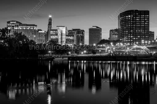 The Downtown Hartford Skyline at Night -- Hartford Black and White Photography