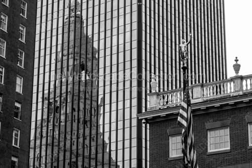 A Reflection of the Travelers Building -- Hartford Black and White Photography