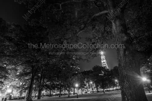 Hartford Black and White Photography of The Travelers Building at Night from Bushnell Park The Travelers Building at Night from Bushnell Park -- Hartford Black and White Photography