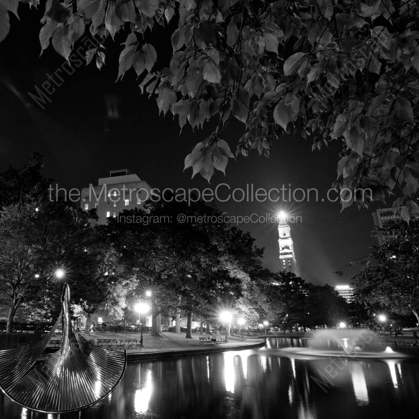 The Travelers Building from Bushnell Park landscape black and white Photography square crop