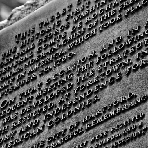 Matte Black WOOD Framed Black and White Hartford Photograph: Memorial Scroll near Hartford Old State House in a Square Matte Black Wood Frame