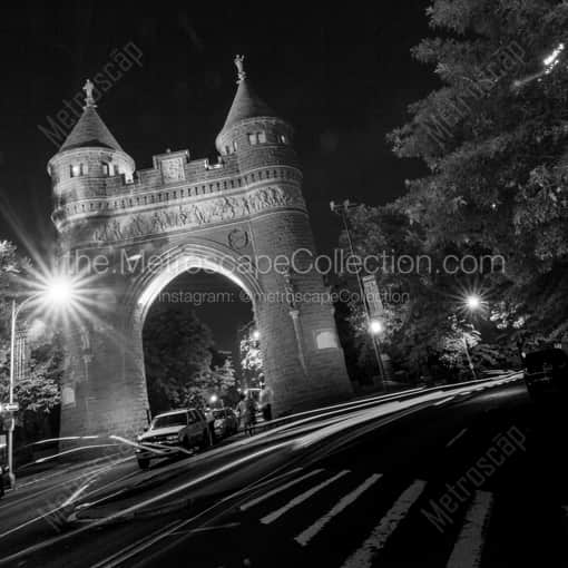 Matte Black WOOD Framed Black and White Hartford Photograph: The Hartford Soldiers and Sailors Memorial Arch in a Square Matte Black Wood Frame