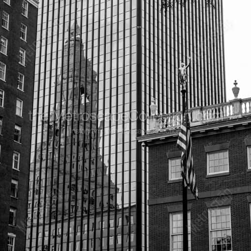 Matte Black WOOD Framed Black and White Hartford Photograph: A Reflection of the Travelers Building in a Square Matte Black Wood Frame