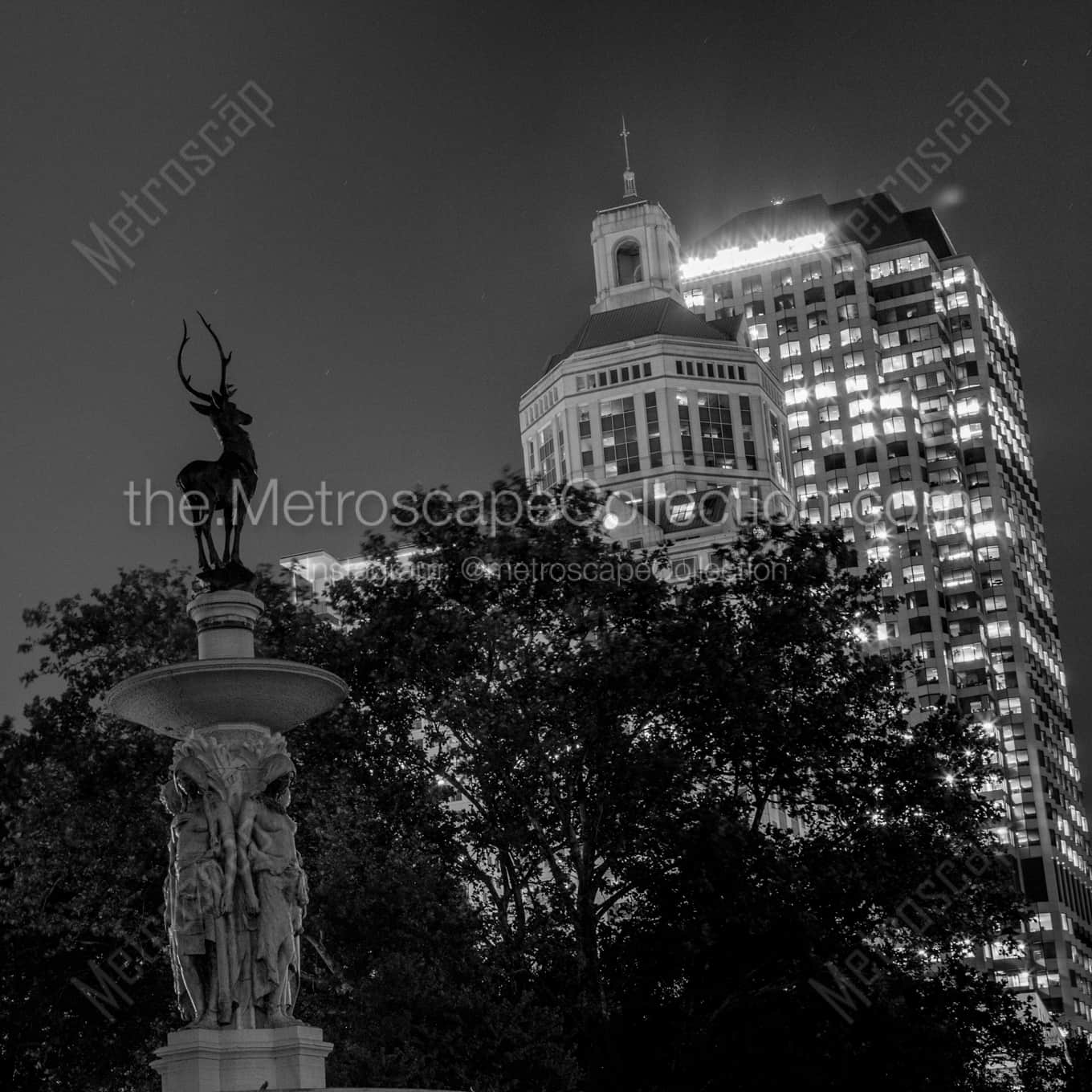 The Corning Fountain featuring Saukiog Braves landscape black and white Photography square crop