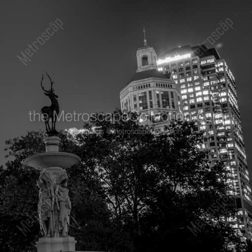 Matte Black WOOD Framed Black and White Hartford Photograph: The Corning Fountain featuring Saukiog Braves in a Square Matte Black Wood Frame