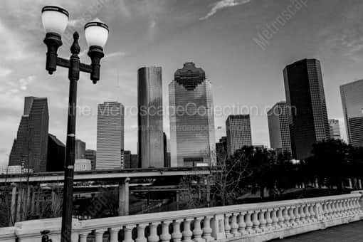 Houston Black and White Photography of Columns on the Sabine Bridge and Houston Skyline Columns on the Sabine Bridge and Houston Skyline -- Houston Black and White Photography