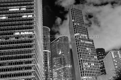 Downtown Houston Buildings at Night -- Houston Black and White Photography