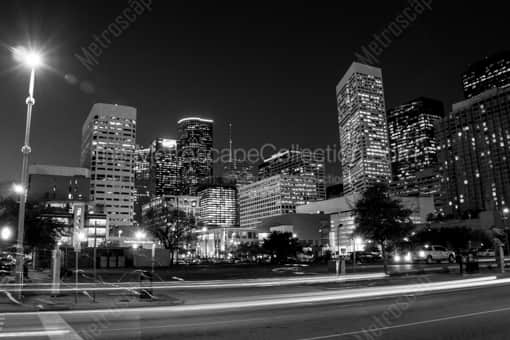 Houston Black and White Photography of The Houston Skyline from Clay and La Branch The Houston Skyline from Clay and La Branch -- Houston Black and White Photography