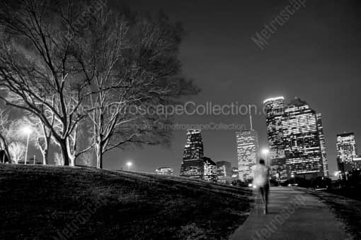 The Houston Cityscape from Buffalo Bayou -- Houston Black and White Photography