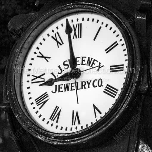 Matte Black WOOD Framed Black and White Houston Photograph: The JJ Sweeney Jewelery Clock in a Square Matte Black Wood Frame