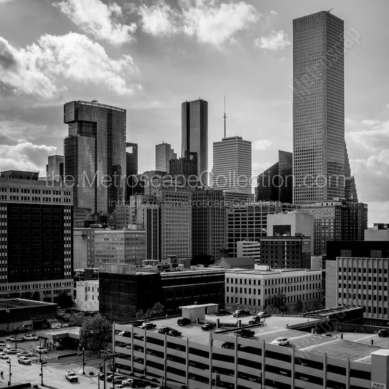 Downtown Houston from a Parking Garage landscape black and white Photography square crop