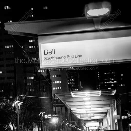 Matte Black WOOD Framed Black and White Houston Photograph: Bell Station on the Southbound Red Line Metro in a Square Matte Black Wood Frame
