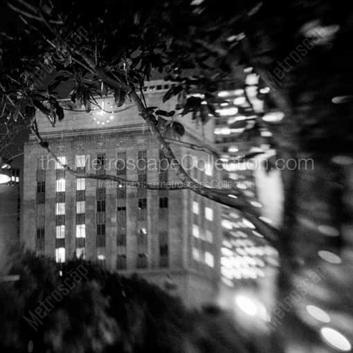 Matte Black WOOD Framed Black and White Houston Photograph: Houston City Hall Clock in a Square Matte Black Wood Frame