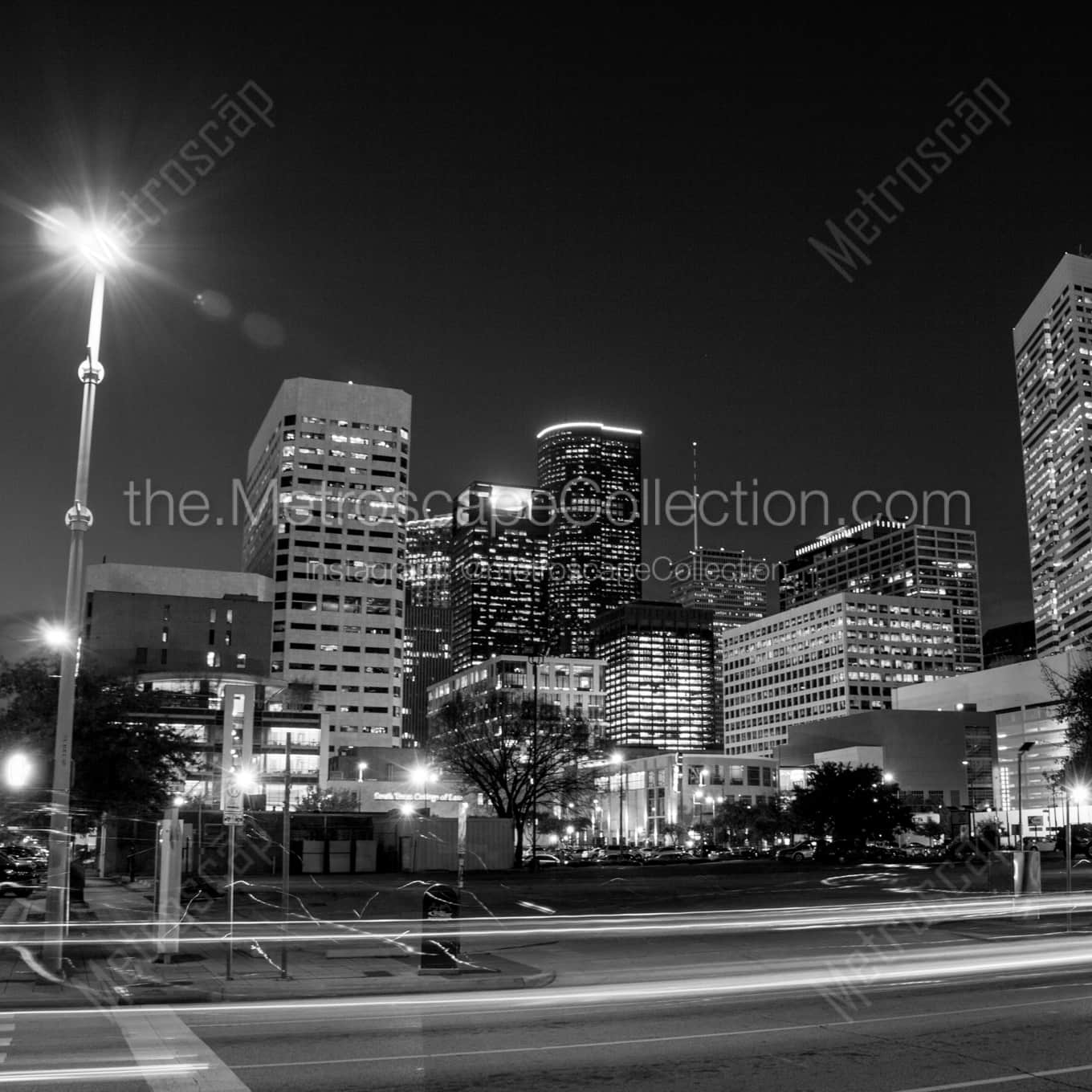 The Houston Skyline from Clay and La Branch landscape black and white Photography The Houston Skyline from Clay and La Branch landscape black and white Photography square crop