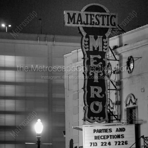 Matte Black WOOD Framed Black and White Houston Photograph: The Houston Majestic Metro in a Square Matte Black Wood Frame