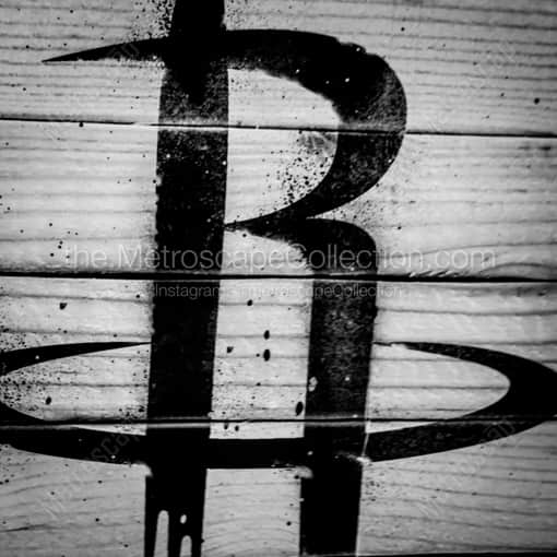 Matte Black WOOD Framed Black and White Houston Photograph: The Houston Rockets R in a Square Matte Black Wood Frame