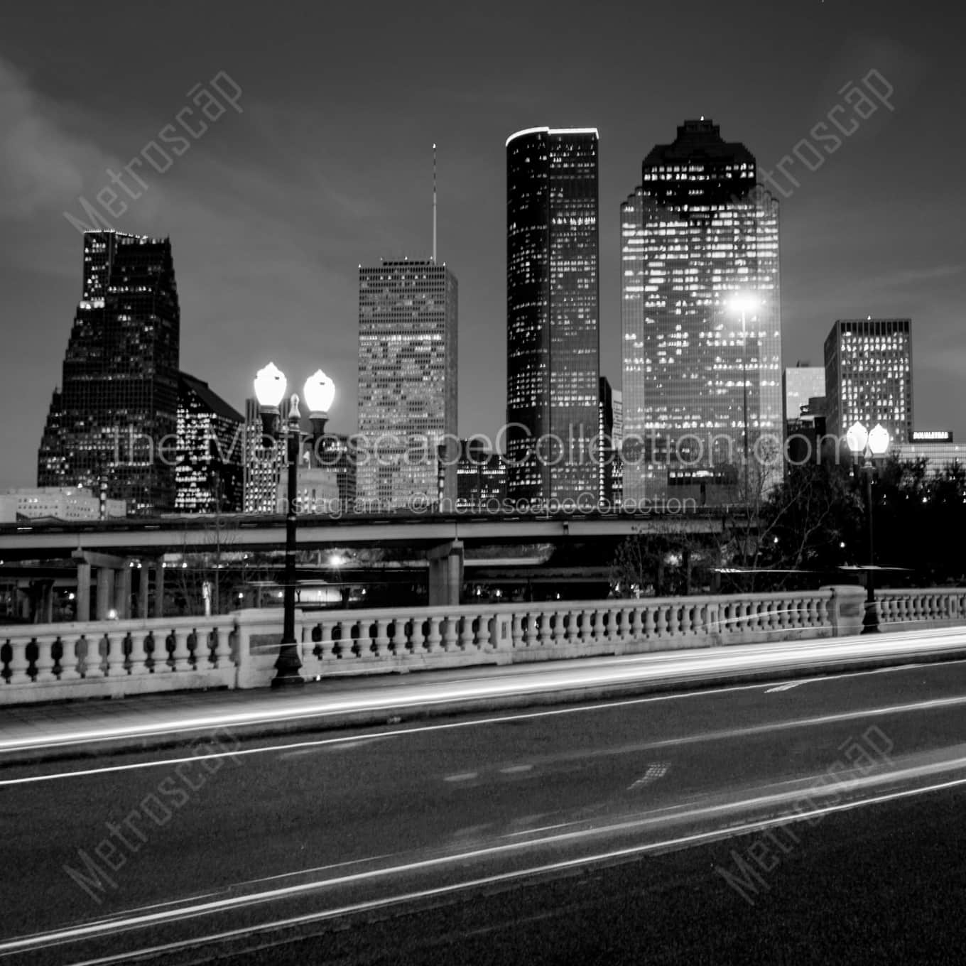 The Houston Skyline landscape black and white Photography square crop
